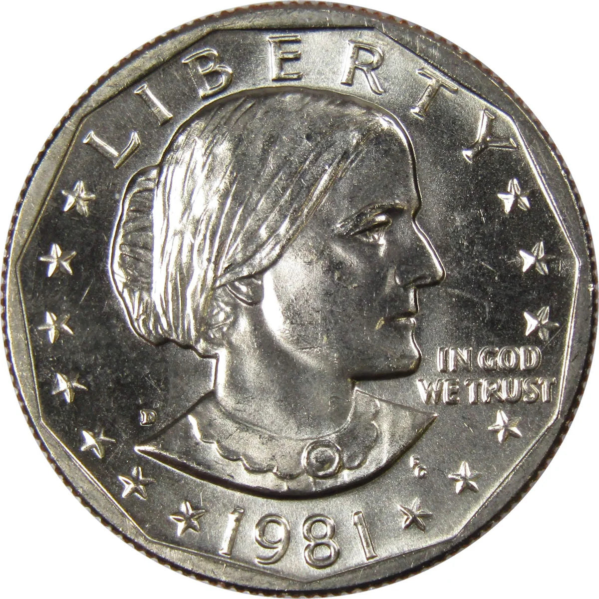 1981-D Susan B. Anthony Dollar – Uncirculated obverse representative stock photograph