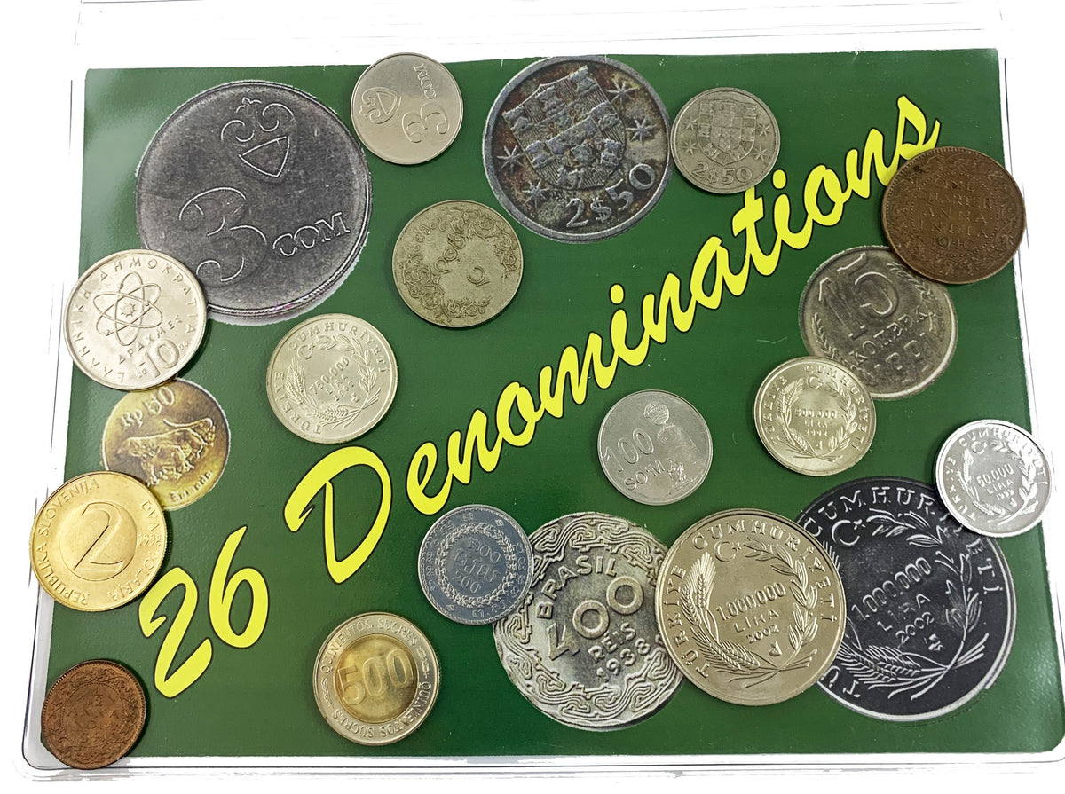 Coins in 26 Denominations, from 1/12 anna to 1000000 lira