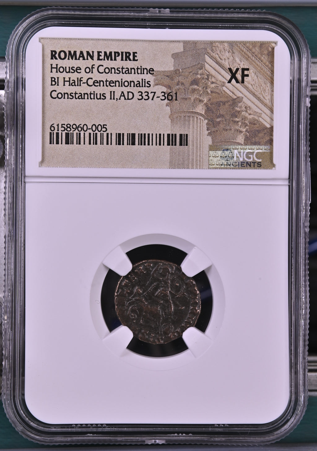 NGC 6158960-005 front: Constantius II AD 337-361 Roman Empire BI half-centenionalis, graded XF