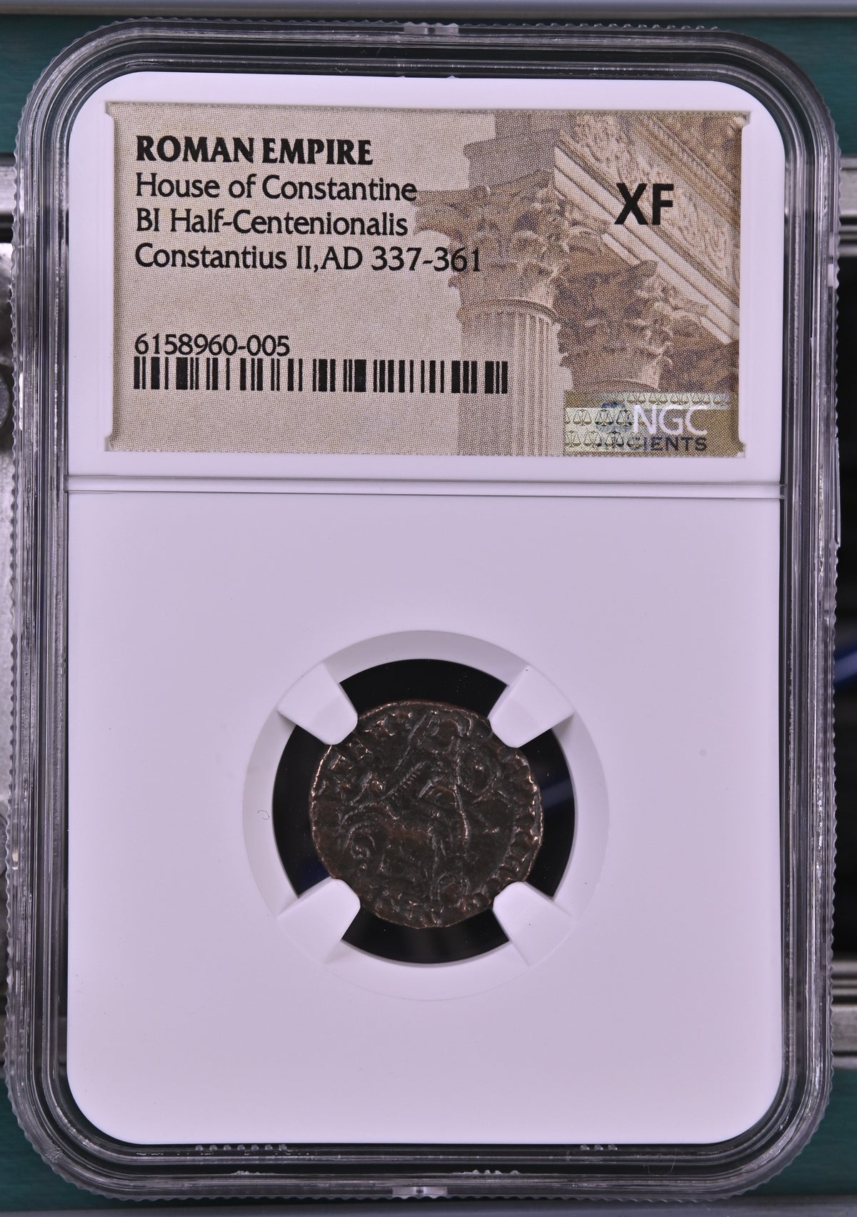 NGC 6158960-005 front: Constantius II AD 337-361 Roman Empire BI half-centenionalis, graded XF