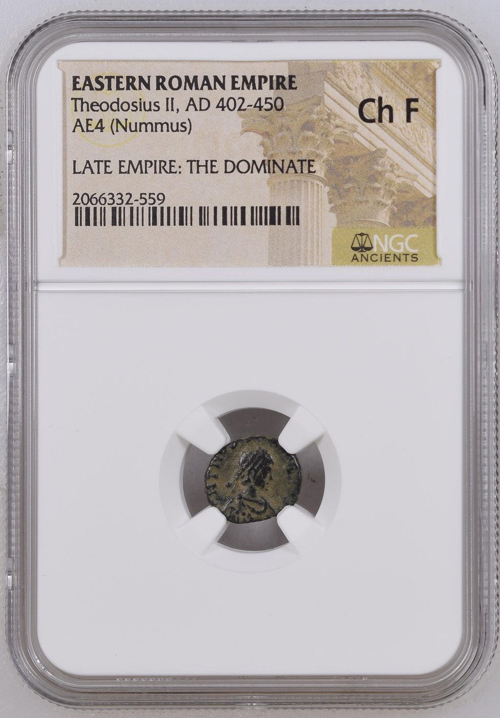 Theodosius II (AD 402–450) Eastern Roman Empire AE4 Nummus NGC Ch F