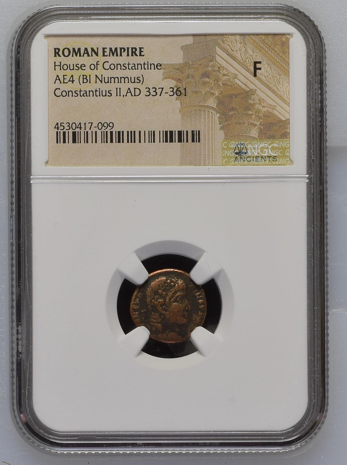 Constantius II (AD 337–361) Roman Empire AE4 BI Nummus NGC F