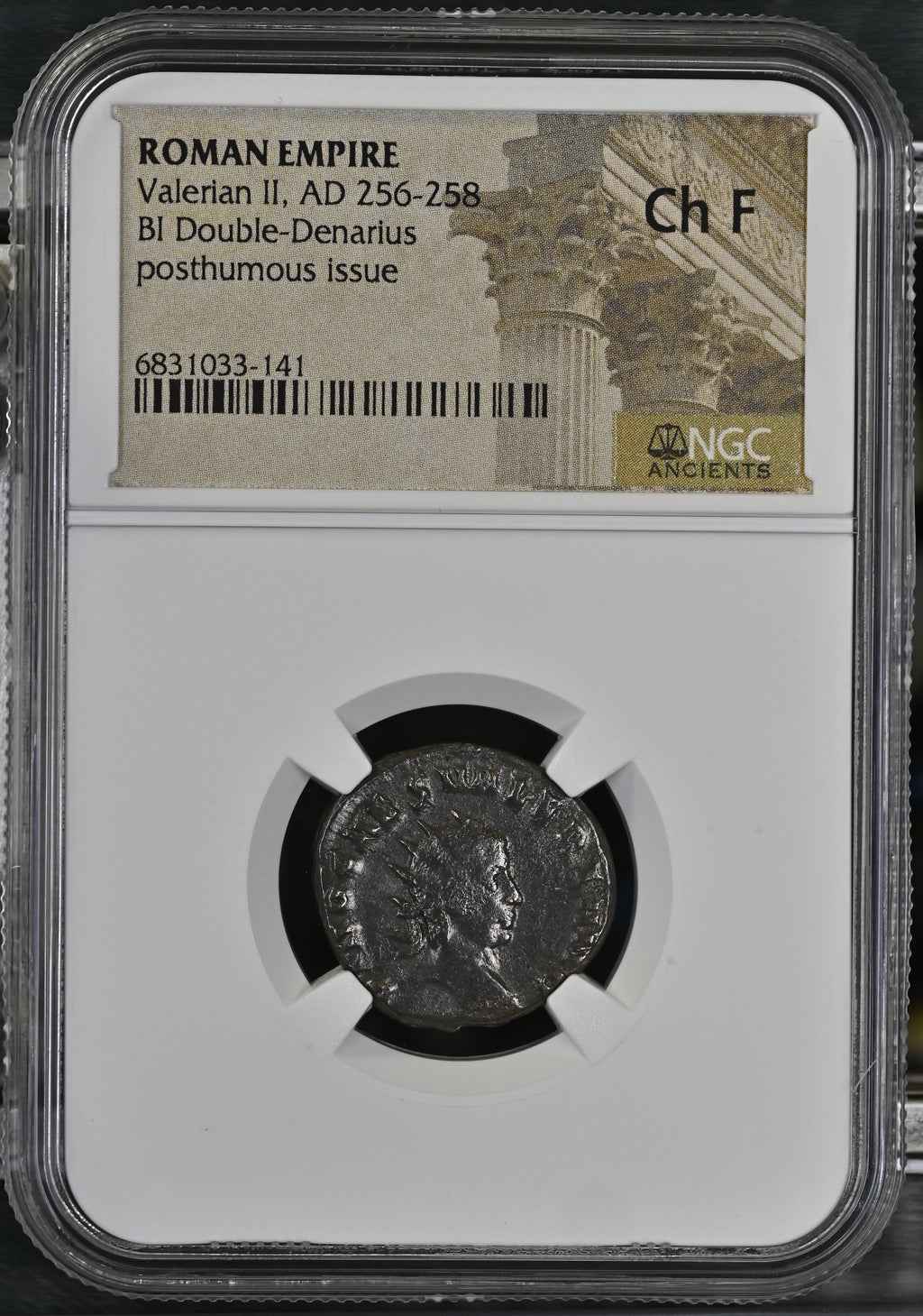 Valerian II (AD 256–258) Roman Empire BI Double-Denarius Posthumous NGC Ch F