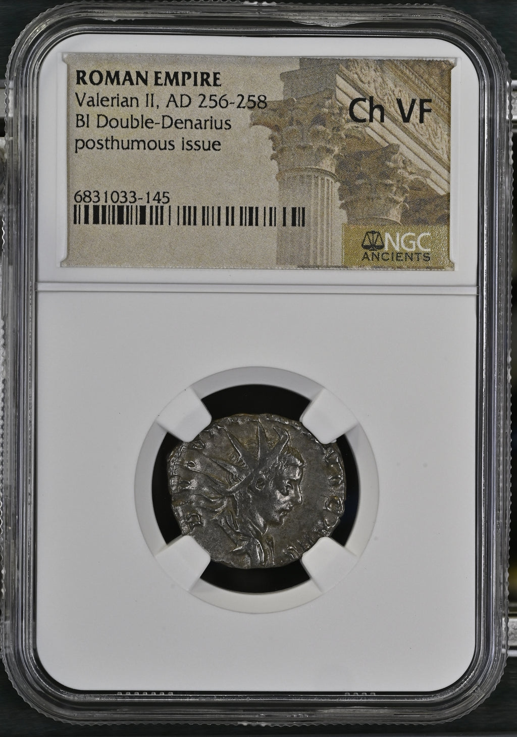 Valerian II (AD 256–258) Roman Empire BI Double-Denarius Posthumous NGC Ch VF