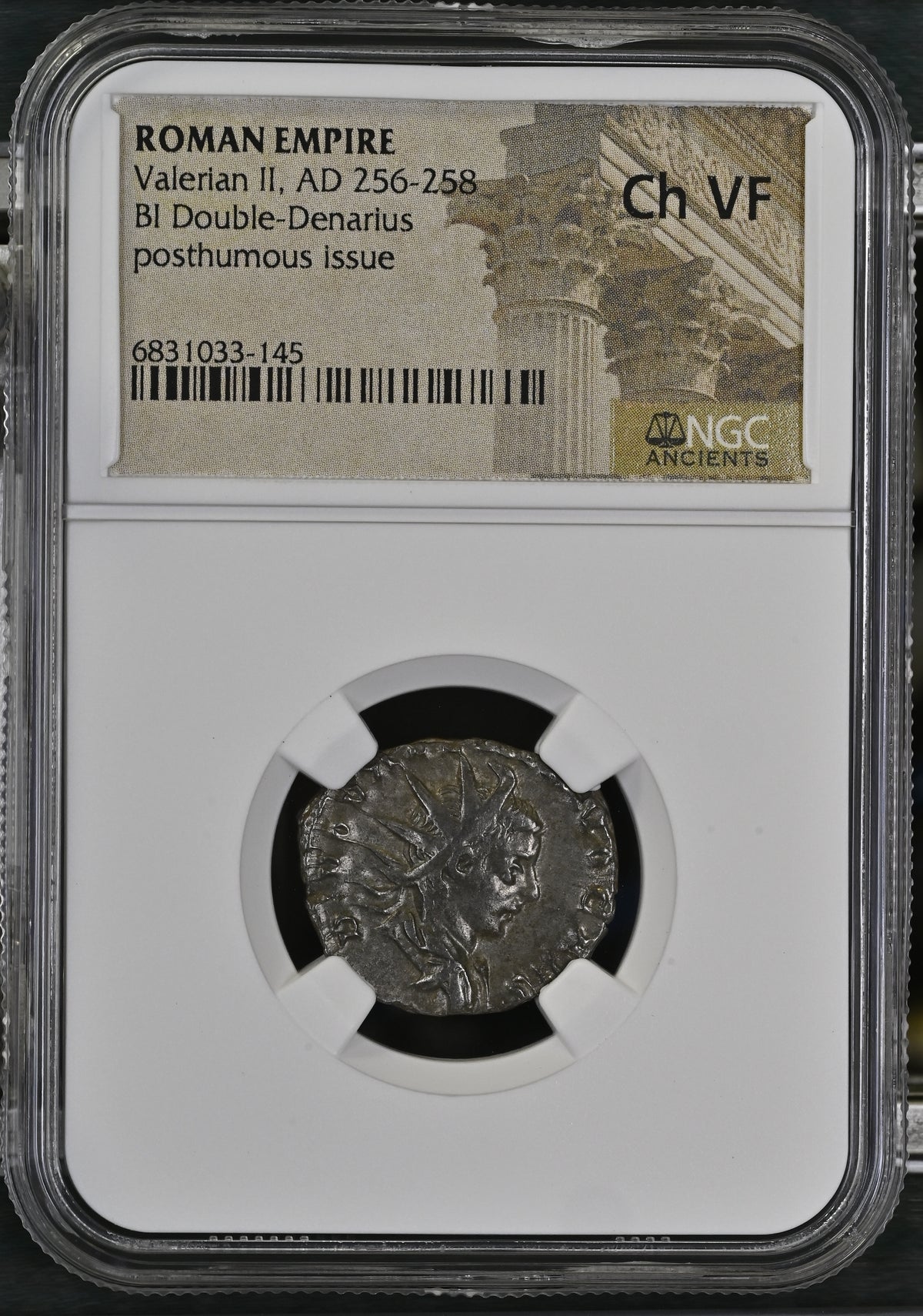 Valerian II (AD 256–258) Roman Empire BI Double-Denarius Posthumous NGC Ch VF