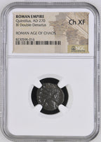 Quintillus AD 270 Roman coin obverse in an NGC holder labeled Ch XF
