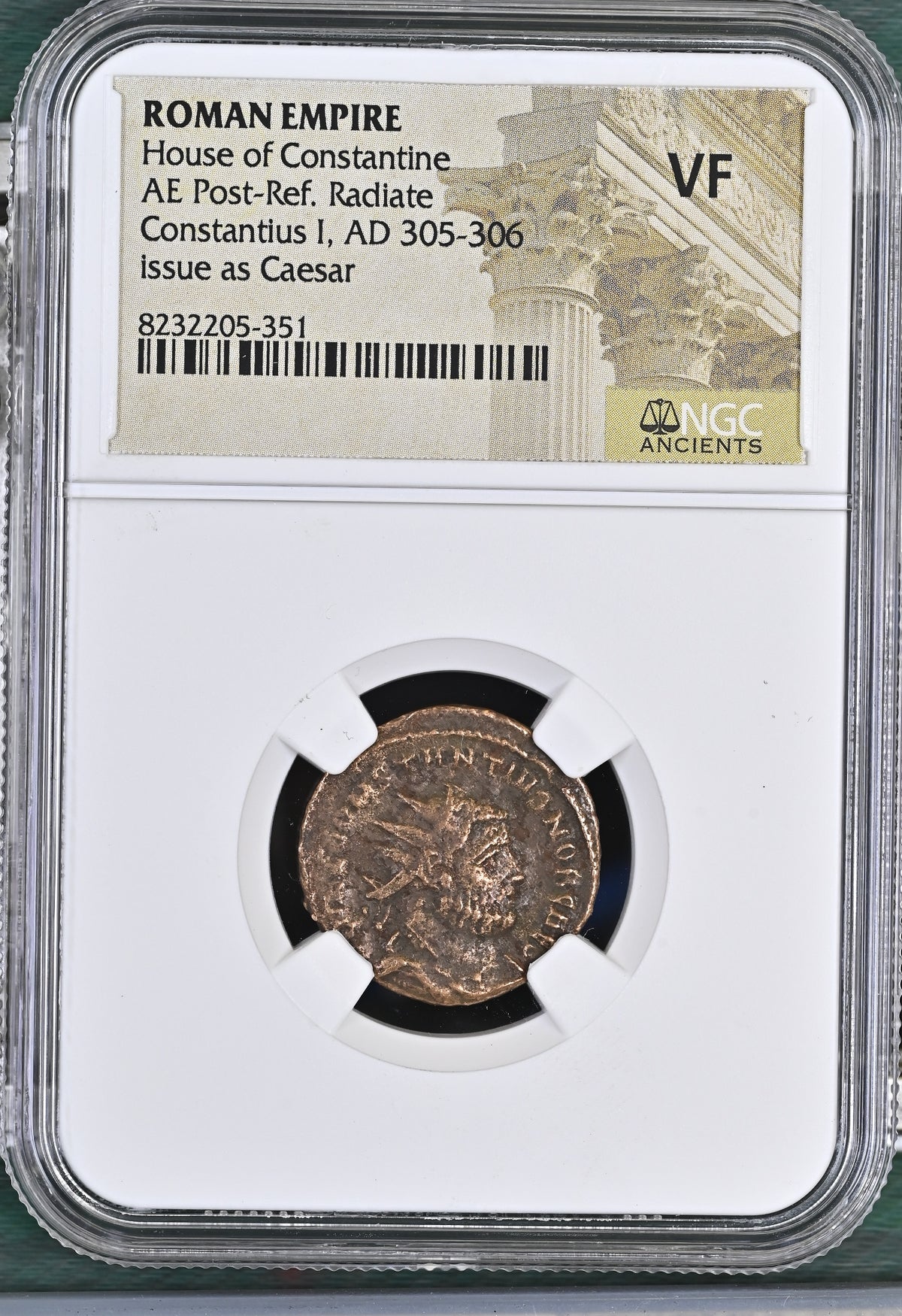 Constantius I (AD 305–306) Roman Empire AE Post-Reform Radiate Caesar NGC VF