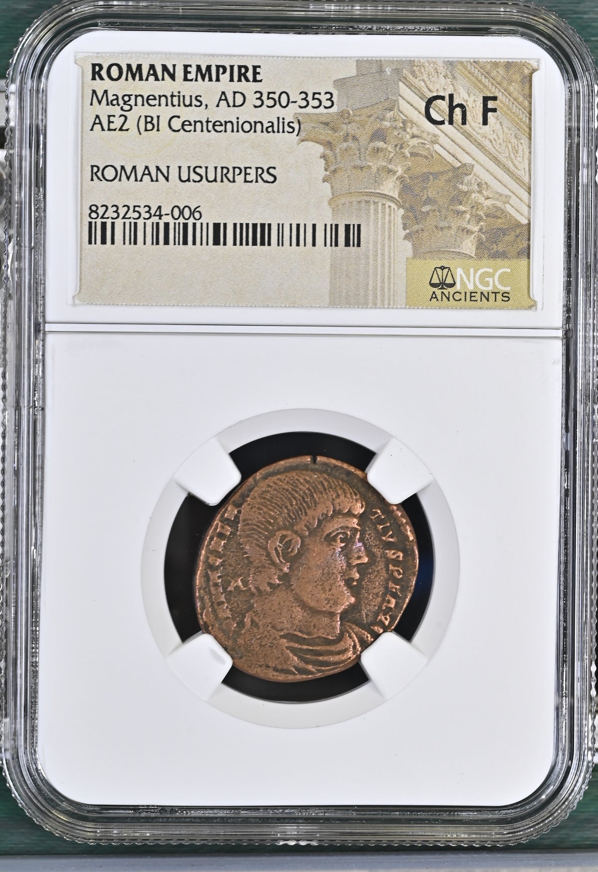 Magnentius (AD 350–353) Roman Empire AE2 BI Centenionalis NGC Ch F