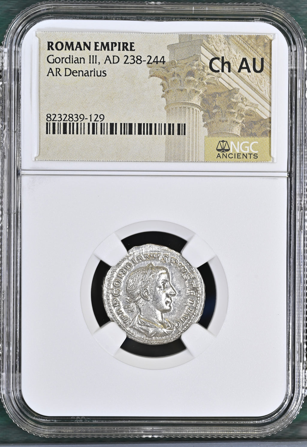 Gordian III (AD 238–244) Roman Empire AR Denarius NGC Ch AU