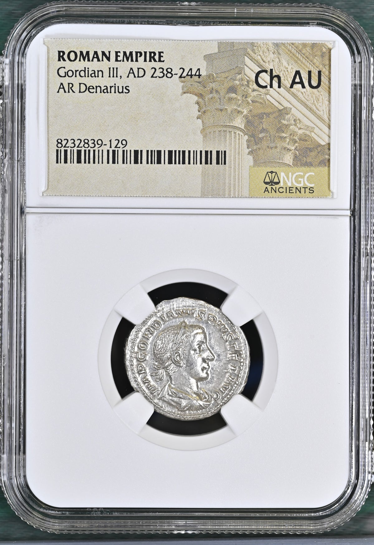 Gordian III (AD 238–244) Roman Empire AR Denarius NGC Ch AU