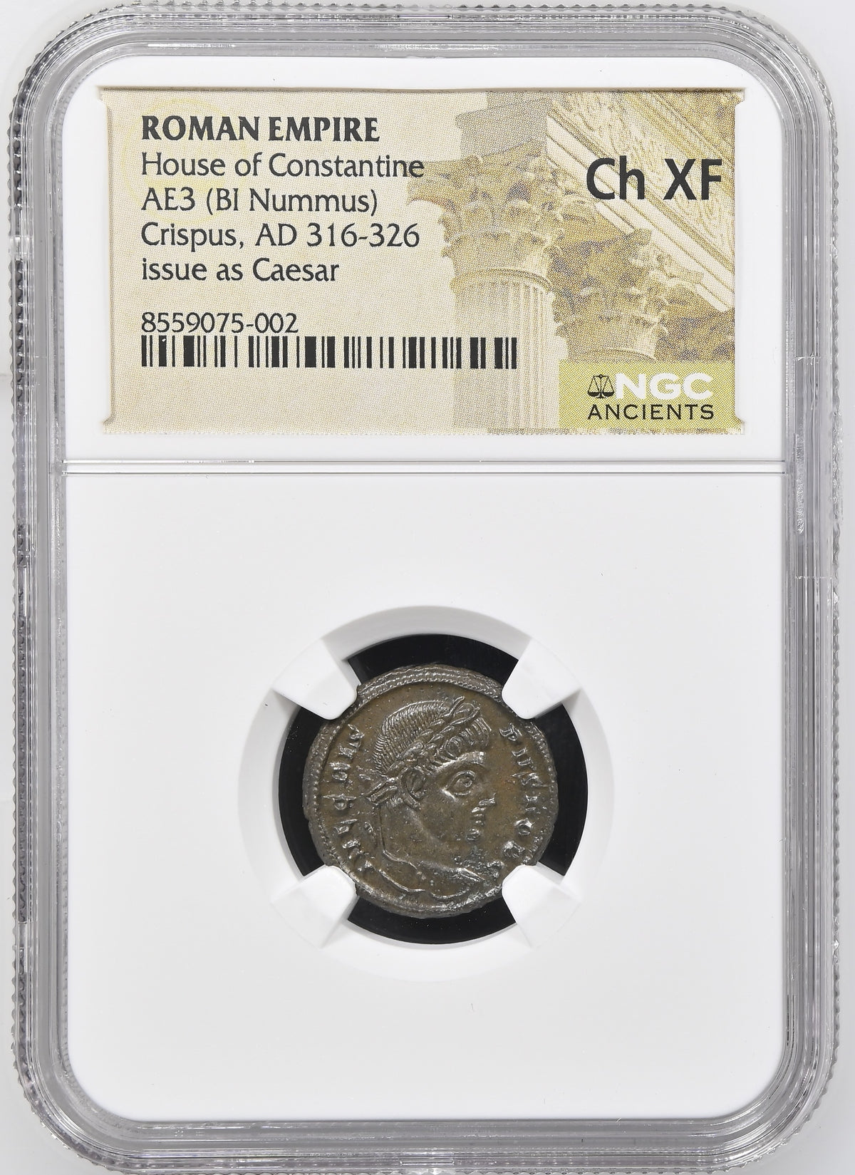 Crispus (AD 316–326) Roman Empire BI Nummus NGC Ch XF