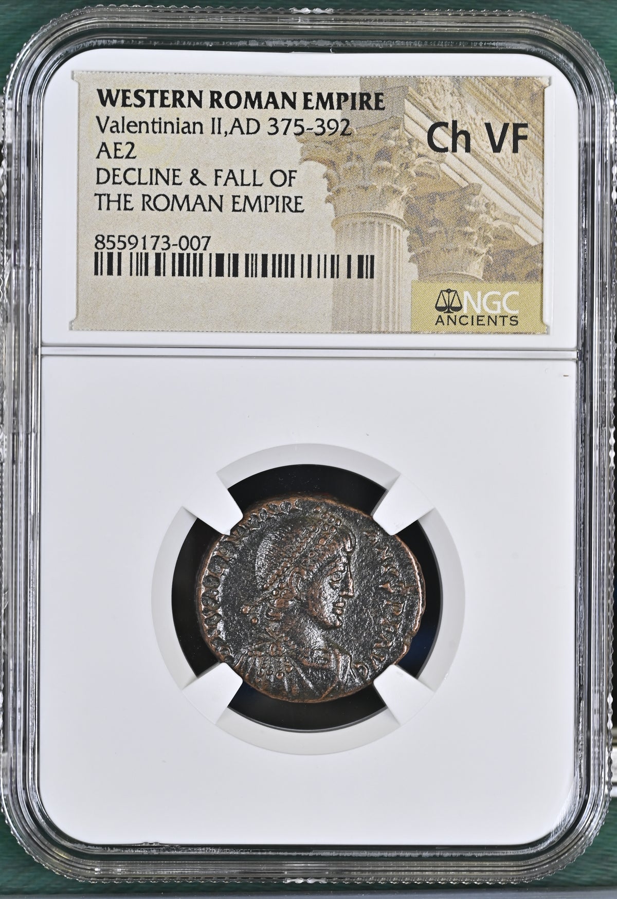 Valentinian II (AD 375–392) Roman Empire AE2 Nummus NGC Ch VF
