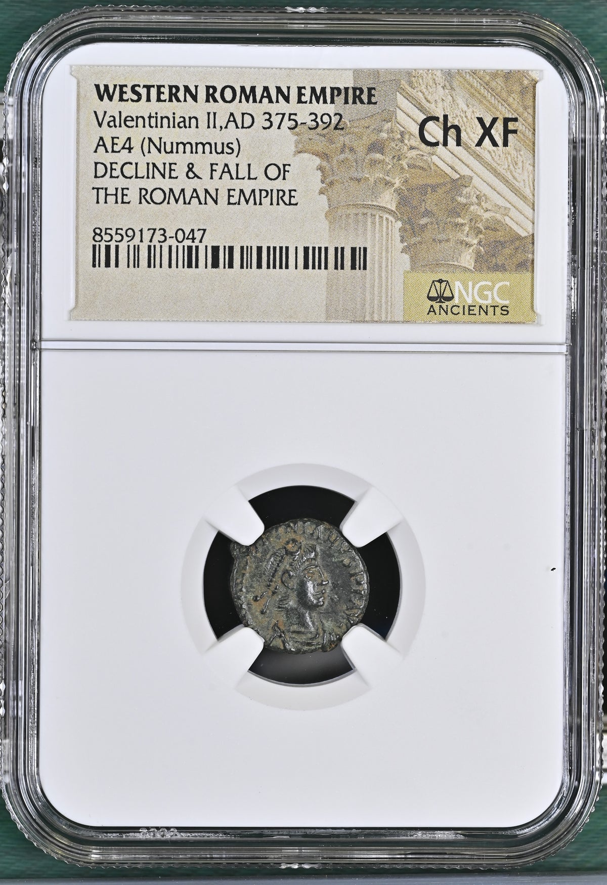 Valentinian II (AD 375–392) Roman Empire AE4 Nummus NGC Ch XF