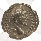Antoninus Pius (AD 138–161) Roman Empire AR Denarius NGC AU representative stock photograph 2
