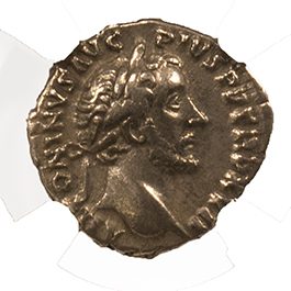 Antoninus Pius (AD 138–161) Roman Empire AR Denarius NGC Ch VF representative stock photograph 2