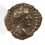 Antoninus Pius (AD 138–161) Roman Empire AR Denarius NGC Ch VF representative stock photograph 2