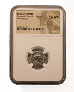 Antoninus Pius (AD 138–161) Roman Empire AR Denarius NGC Ch VF representative stock photograph