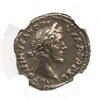 Antoninus Pius (AD 138–161) Roman Empire AR Denarius NGC Ch XF representative stock photograph 2