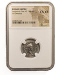 Antoninus Pius (AD 138–161) Roman Empire AR Denarius NGC Ch XF representative stock photograph