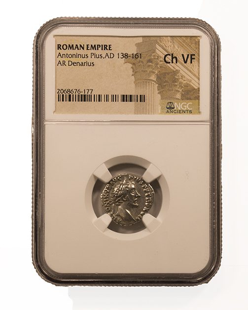 Antoninus Pius (AD 138–161) Roman Empire AR Denarius NGC VF representative stock photograph