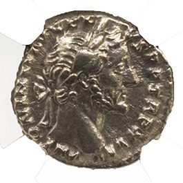 Antoninus Pius (AD 138–161) Roman Empire AR Denarius NGC XF representative stock photograph 3