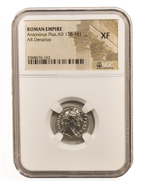 Antoninus Pius (AD 138–161) Roman Empire AR Denarius NGC XF representative stock photograph