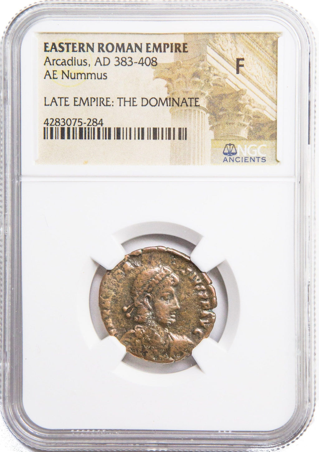 Arcadius (AD 383–408) Eastern Roman Empire AE2 Nummus NGC F representative stock photograph 2