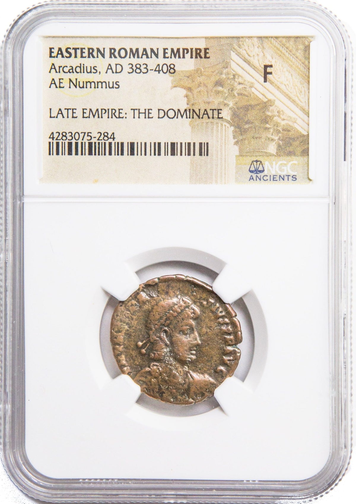 Arcadius (AD 383–408) Eastern Roman Empire AE2 Nummus NGC F representative stock photograph 2