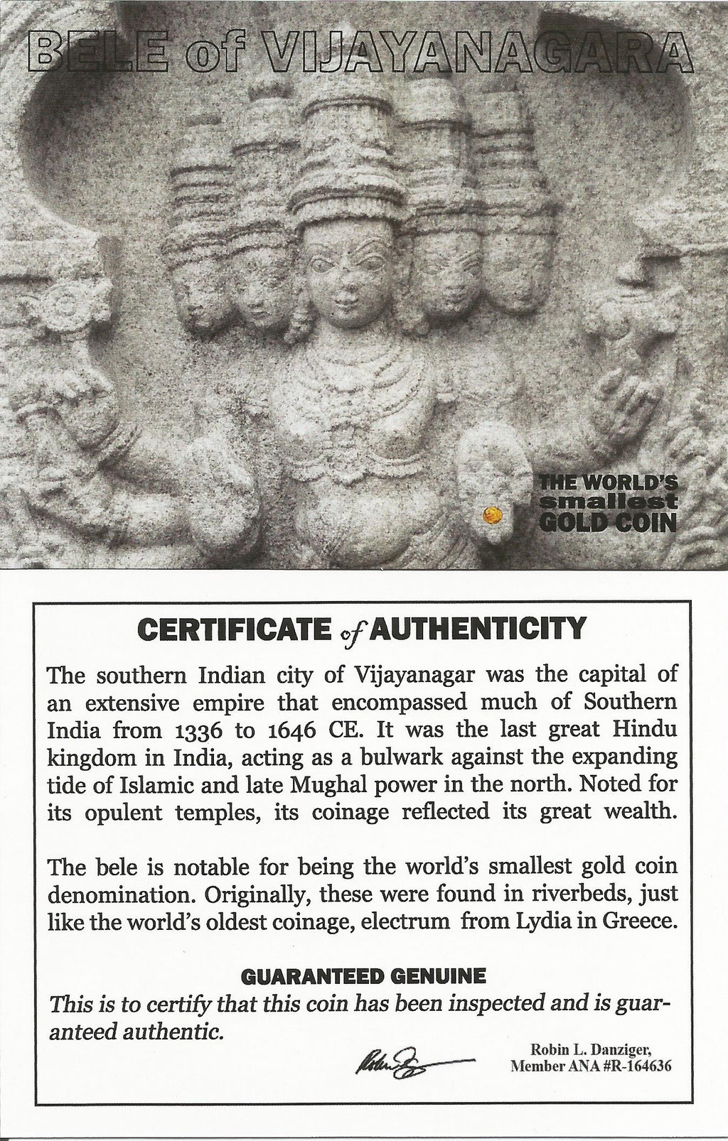 World’s Smallest Gold Coin: Bele of Vijayanagara (Clear Box) - image 4