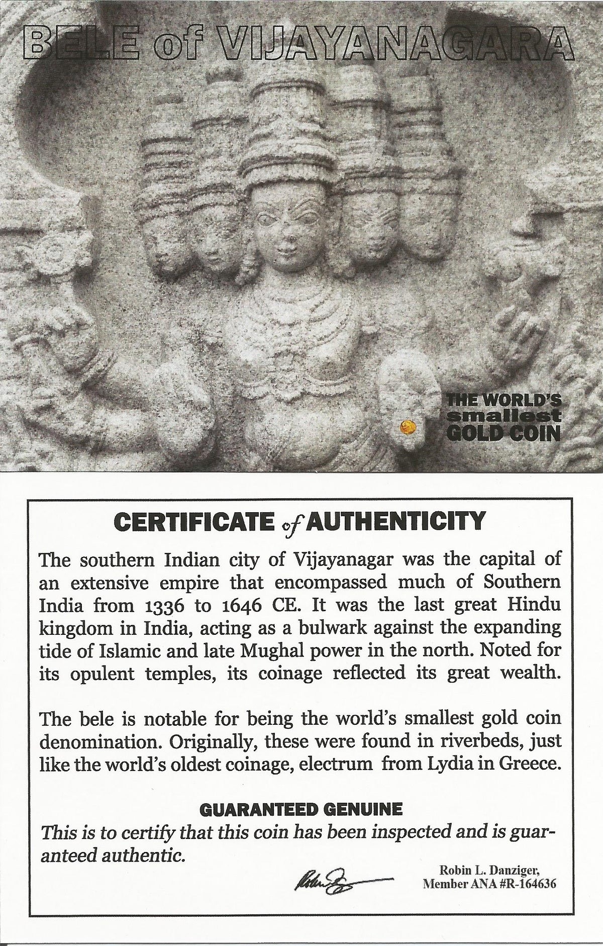 World’s Smallest Gold Coin: Bele of Vijayanagara (Clear Box) - image 4