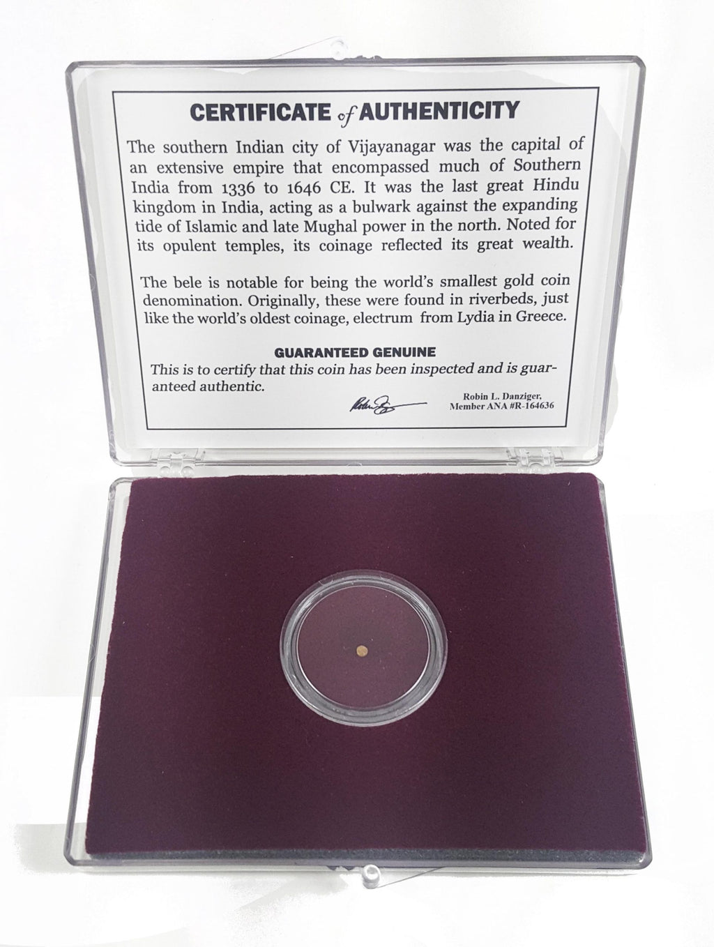 World’s Smallest Gold Coin: Bele of Vijayanagara (Clear Box) - image 2