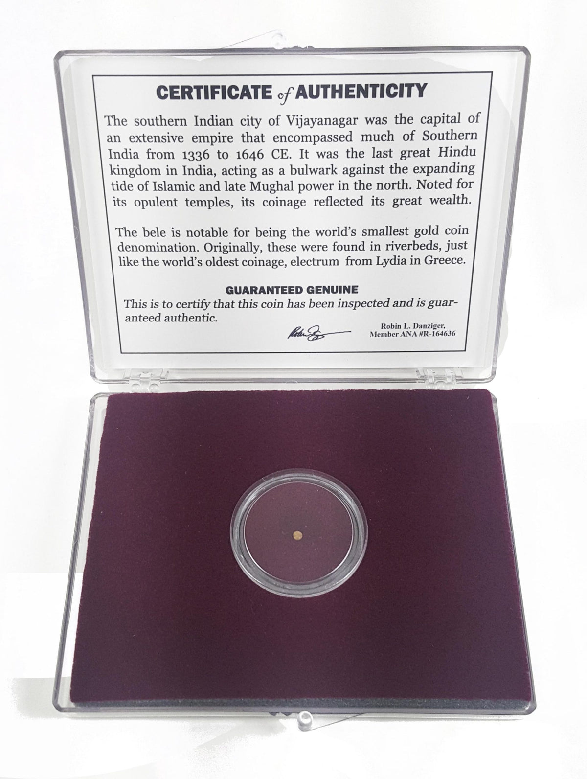 World’s Smallest Gold Coin: Bele of Vijayanagara (Clear Box) - image 2