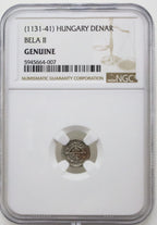 Bela II Silver Denar 1131-1141 NGC Genuine Coin