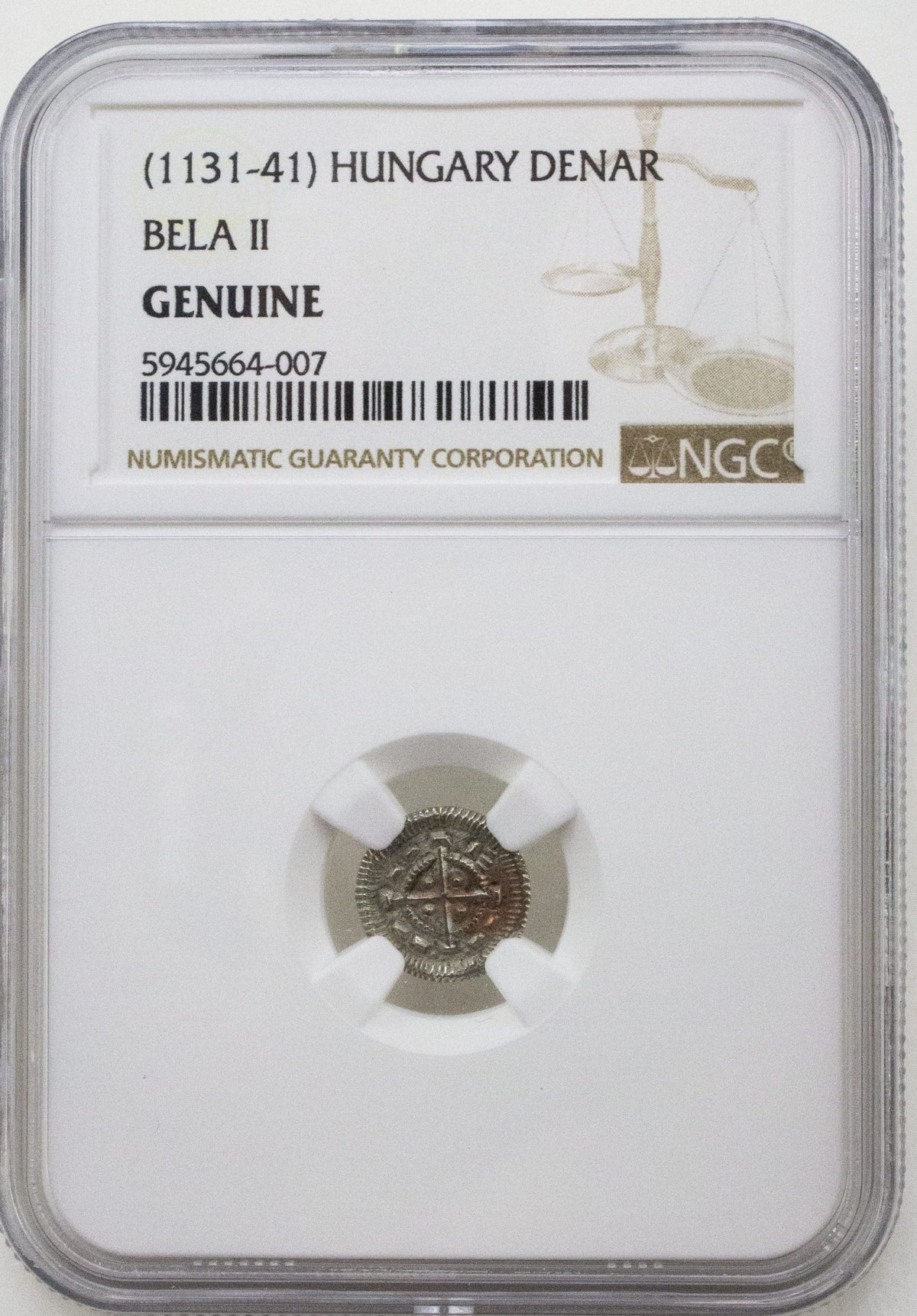 Bela II Silver Denar 1131-1141 NGC Genuine Coin