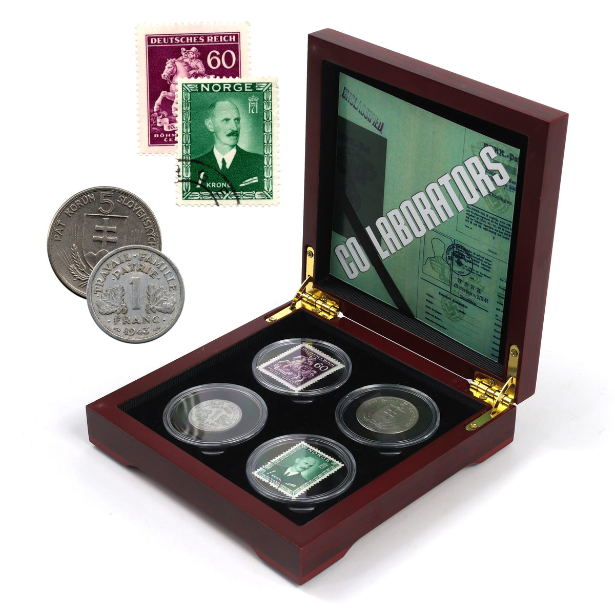 Collaborators: A Four-Piece Box Set of Coins and Stamps from Regimes that Helped - image 2