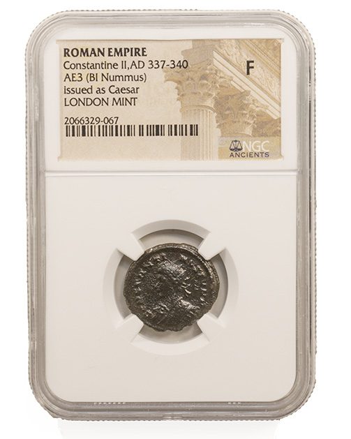 Constantine II Bronze Nummus AD 337-340 London Mint NGC F Roman Coin — image 4