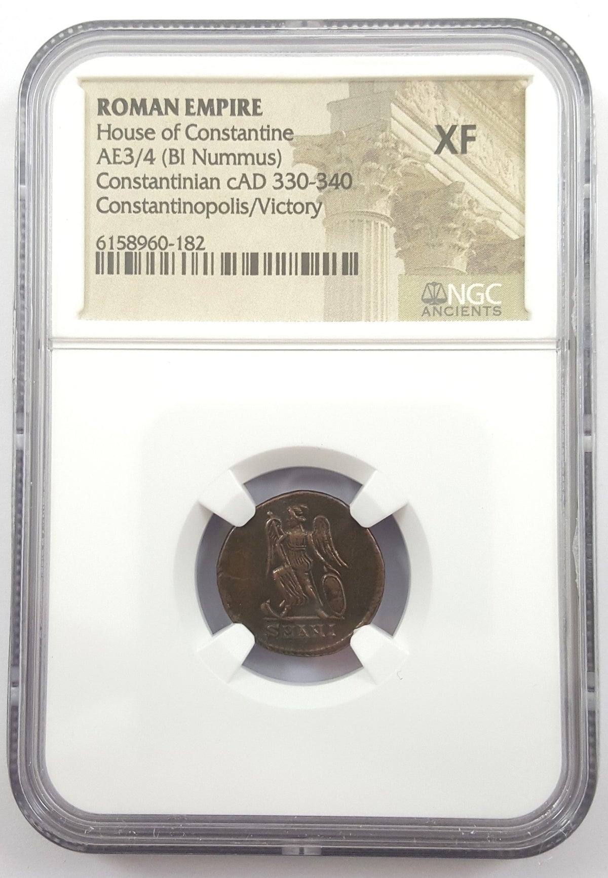 Constantinopolis Victory Bronze Nummus c. AD 330-340 NGC XF Roman Coin