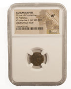 Constantine I Memorial (AD 337–340) Roman Empire AE4 Manus Dei NGC VF representative stock photograph