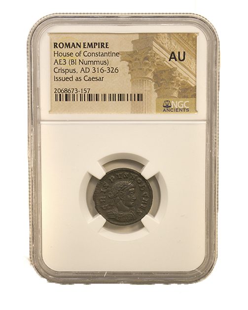 Crispus AE3 BI Nummus AD 316-326 NGC AU Ancient Roman Coin