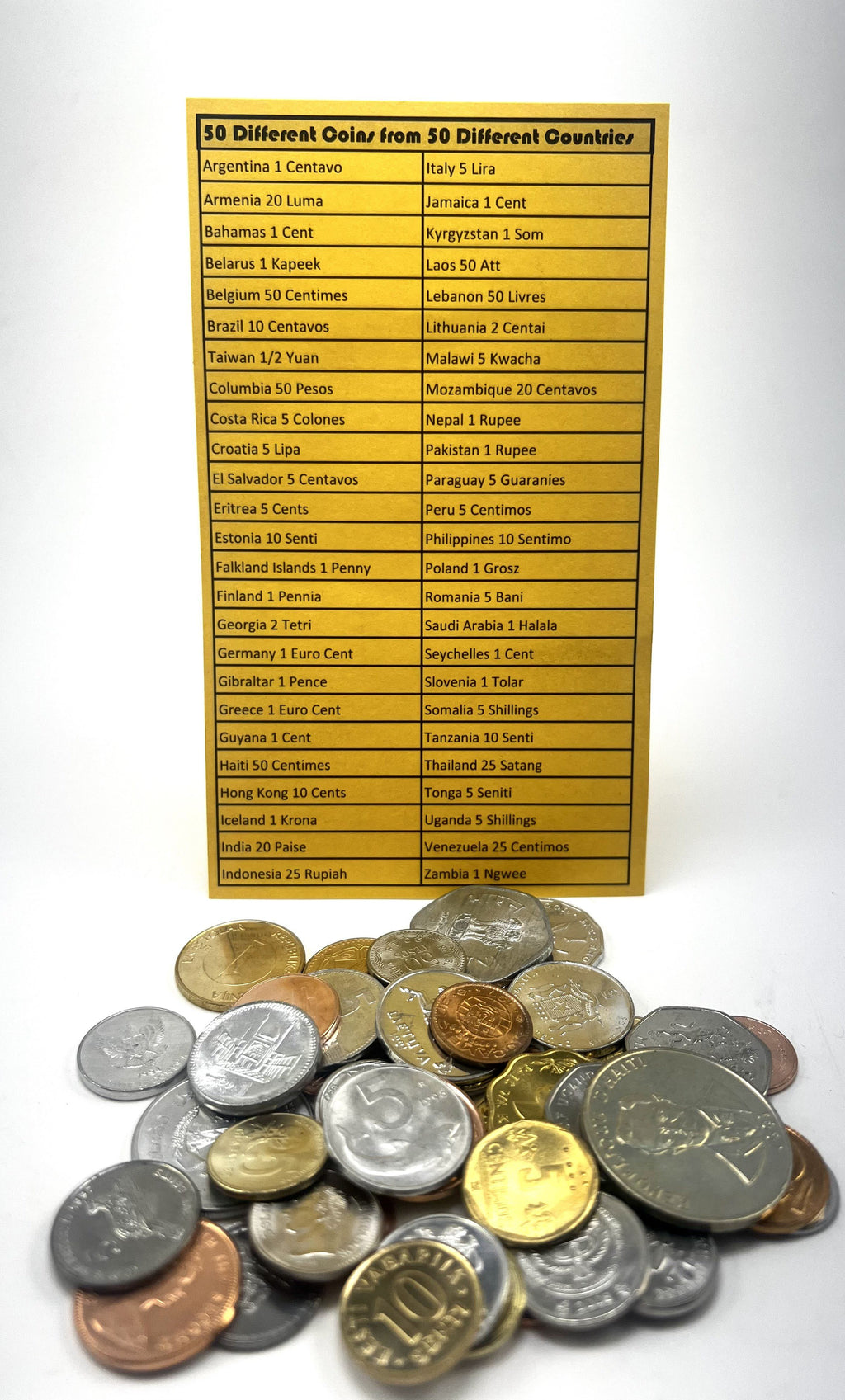 50 different coins from 50 countries