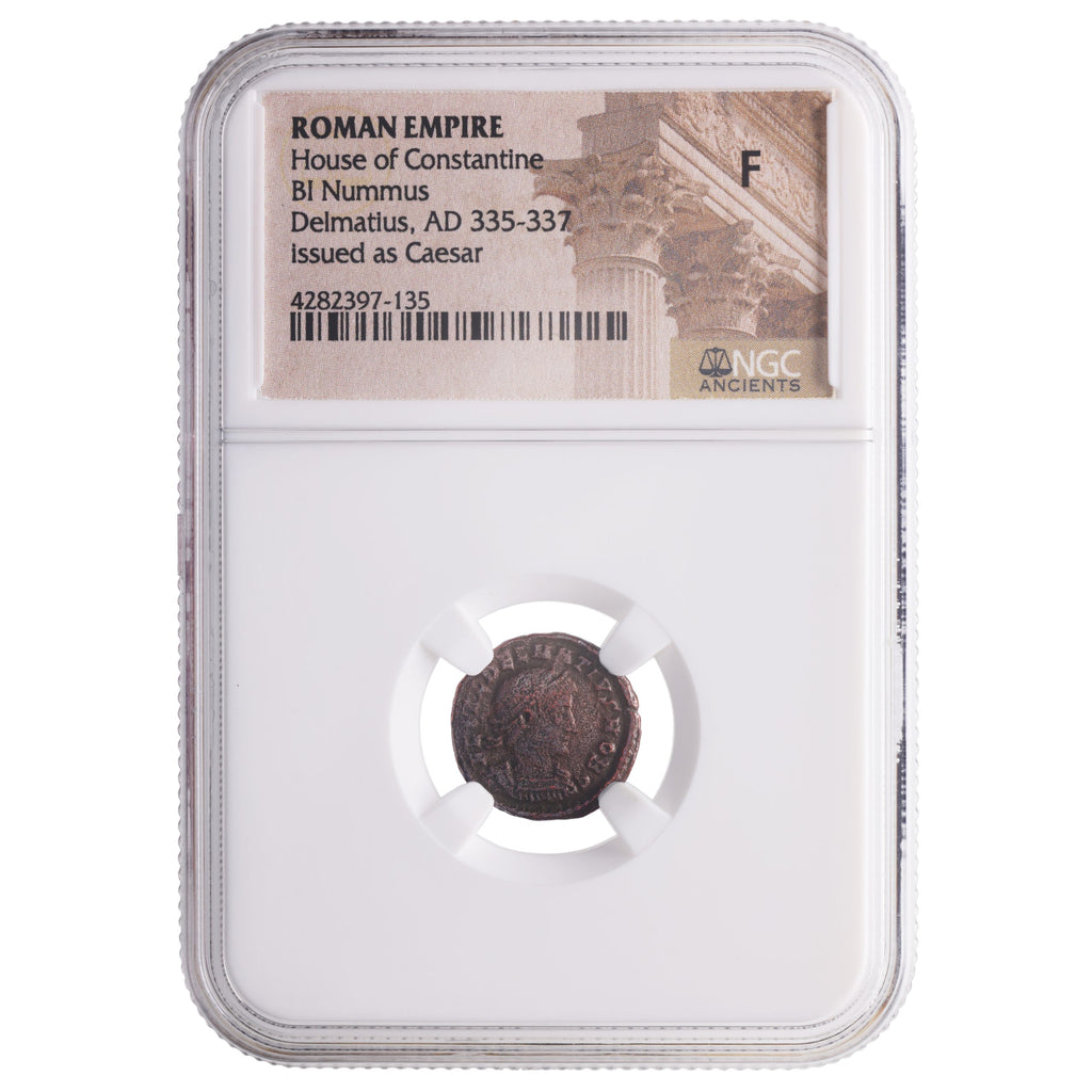 Delmatius BI Nummus AD 335-337 NGC F Ancient Roman Coin