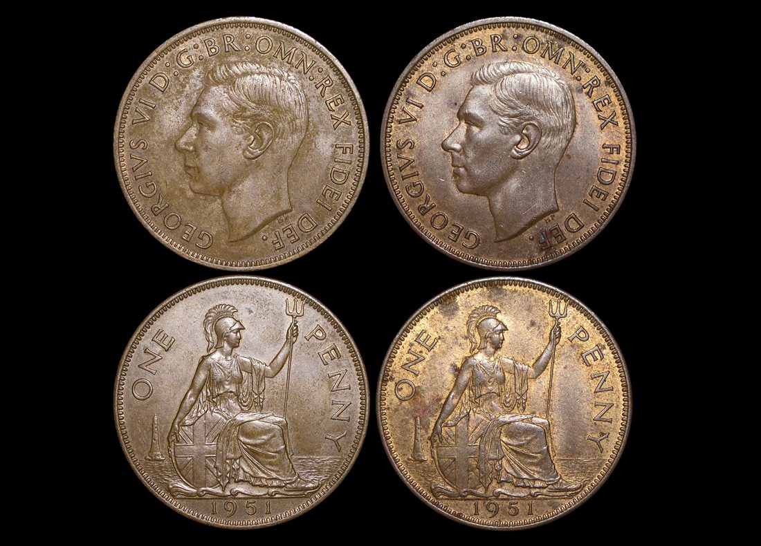 Great Britain, George V (1936-1952), Bronze Pennies 1951 key date (2), AU, a lot
