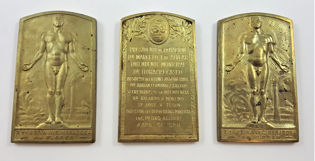Dealer lot of three (3) rectangular plaques commemorating the Incineradora de