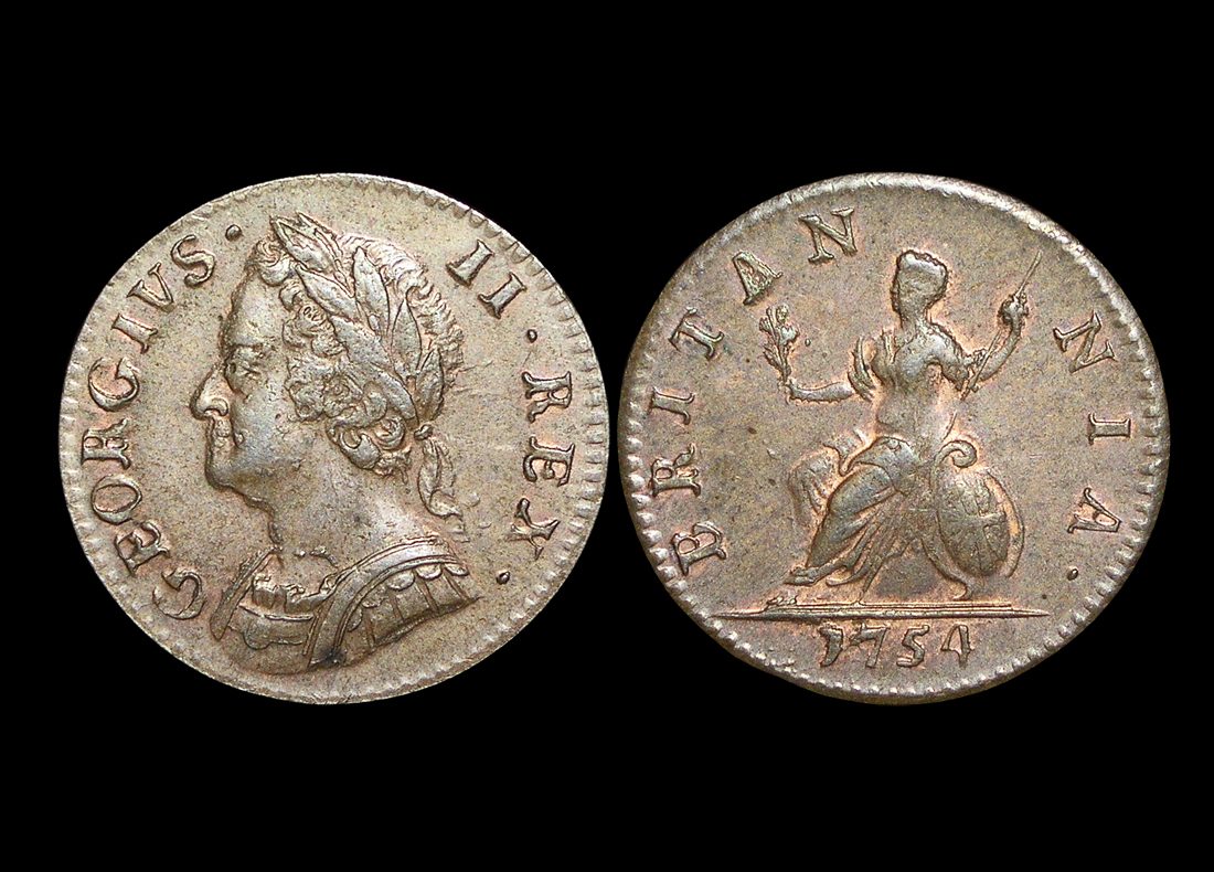 Great Britain, George II (1727-1760), Copper Farthing, 1754, a lot of (1)