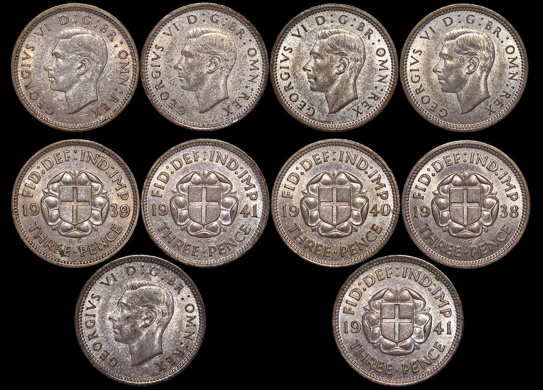 Great Britain, George VI (1936-1952), Silver Threepences 1938(1), 1939(1)
