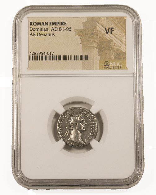 Domitian (AD 81–96) Roman Empire AR Denarius NGC VF representative stock photograph 2