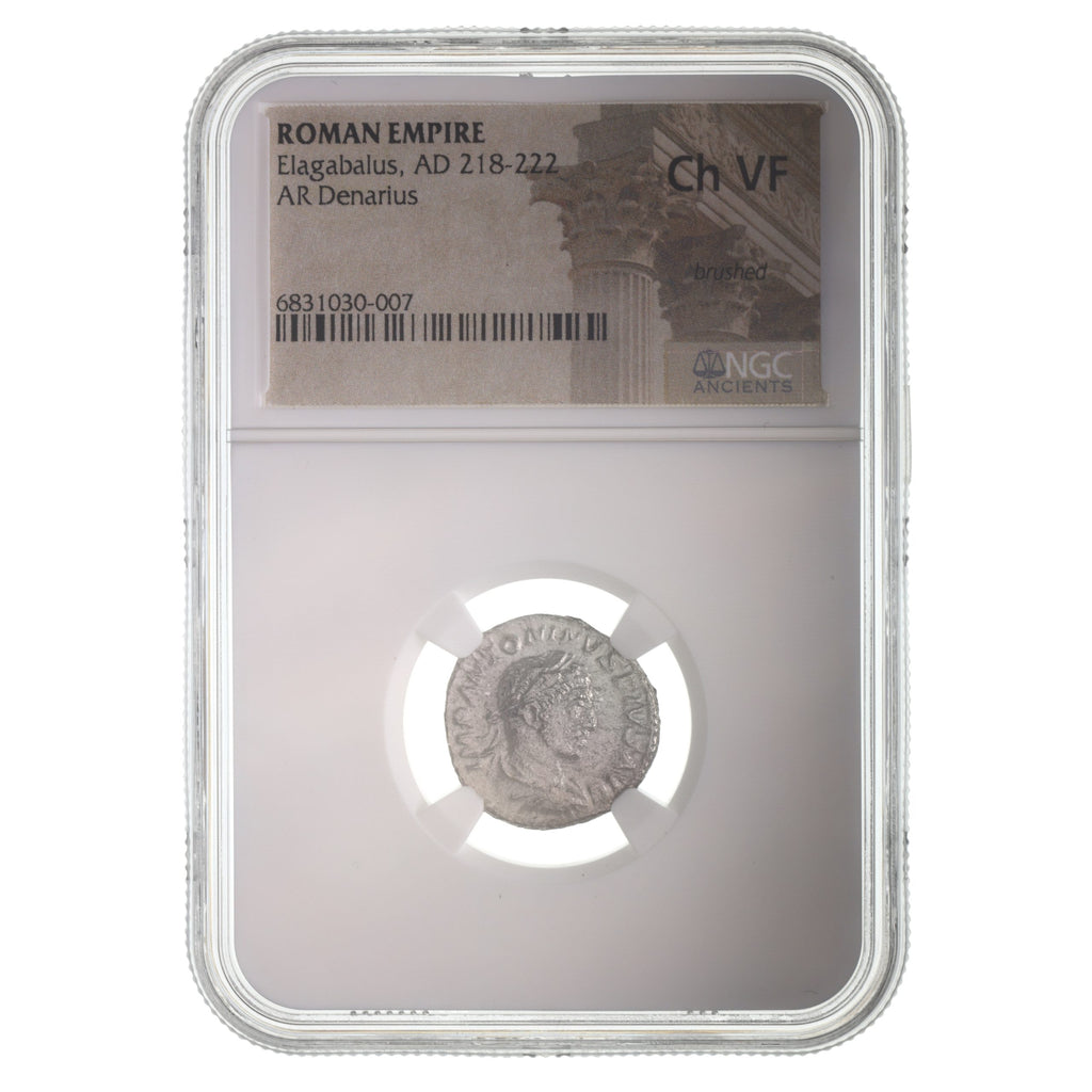 Elagabalus AR Denarius AD 218-222 NGC CH-VF Ancient Roman Coin