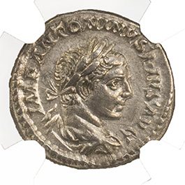 Elagabalus (AD 218–222) Roman Empire AR Denarius NGC Ch XF representative stock photograph 2