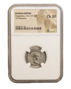 Elagabalus (AD 218–222) Roman Empire AR Denarius NGC Ch XF representative stock photograph