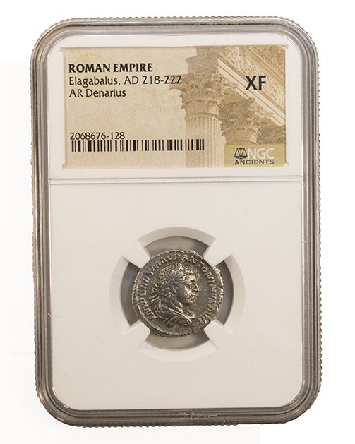 Elagabalus (AD 218–222) Roman Empire AR Denarius NGC XF representative stock photograph 2